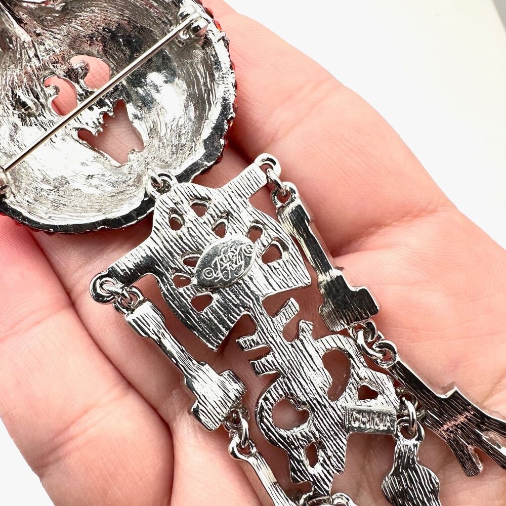 Kirks Folly Womens Brooch Jumping Jack Halloween Skeleton Pumpkin Silver Tone - Picture 5 of 5